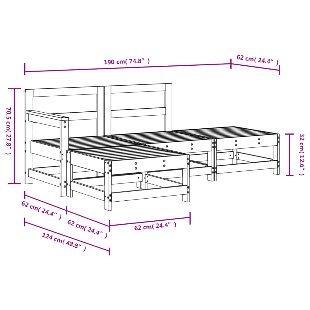 vidaXL Set mobilier relaxare grădină, 4 piese, lemn masiv Douglas