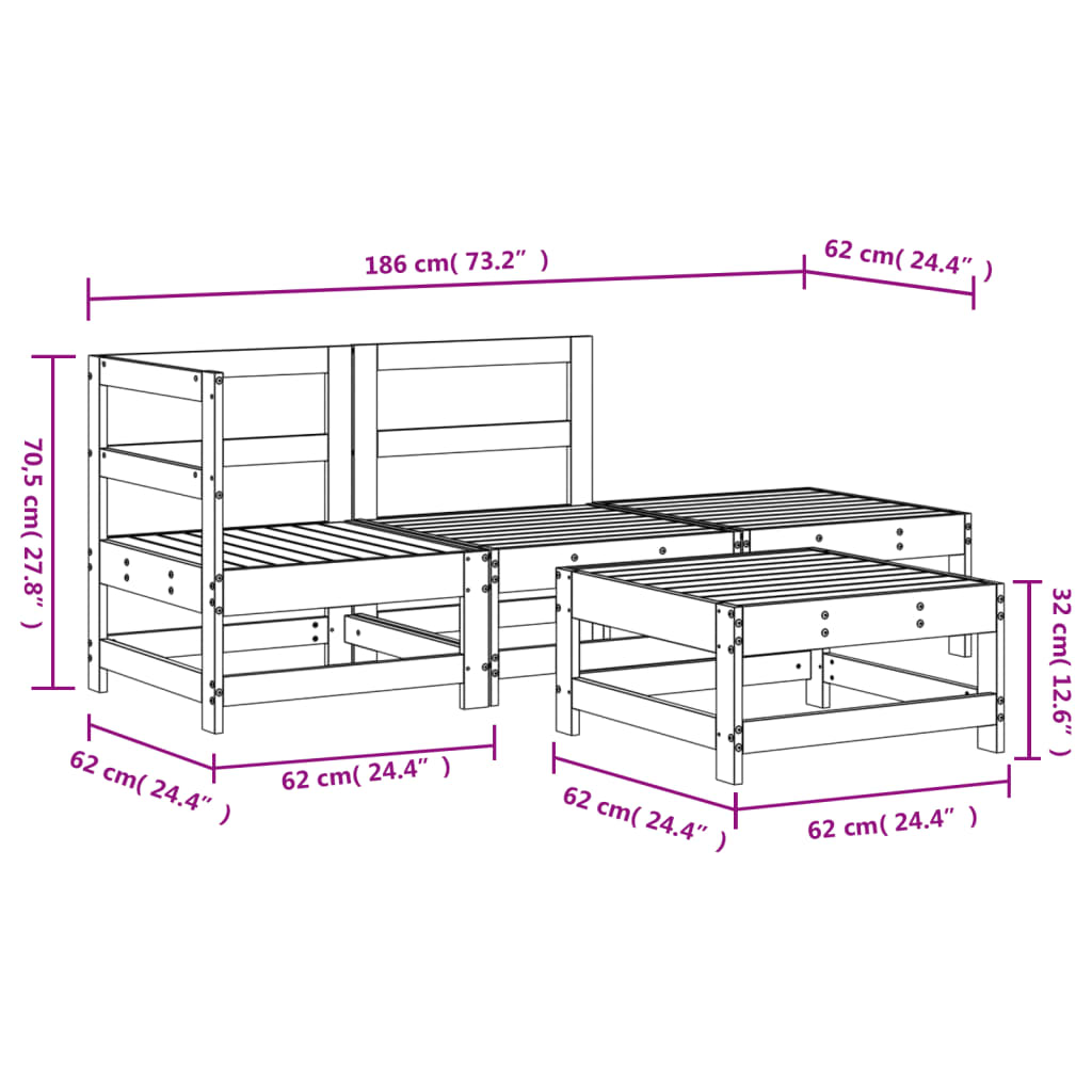 vidaXL Set mobilier relaxare de grădină, 4 piese, lemn de pin tratat