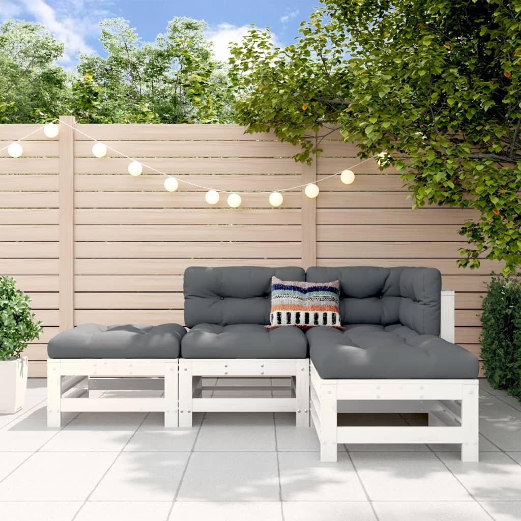 vidaXL Set mobilier relaxare de grădină, 4 piese, alb, lemn masiv pin vidaXL Set mobilier relaxare de grădină, 4 piese, alb, lemn masiv pin