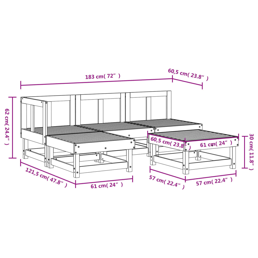 vidaXL Set mobilier relaxare de grădină 5 piese gri lemn masiv de pin vidaXL Set mobilier relaxare de grădină 5 piese gri lemn masiv de pin