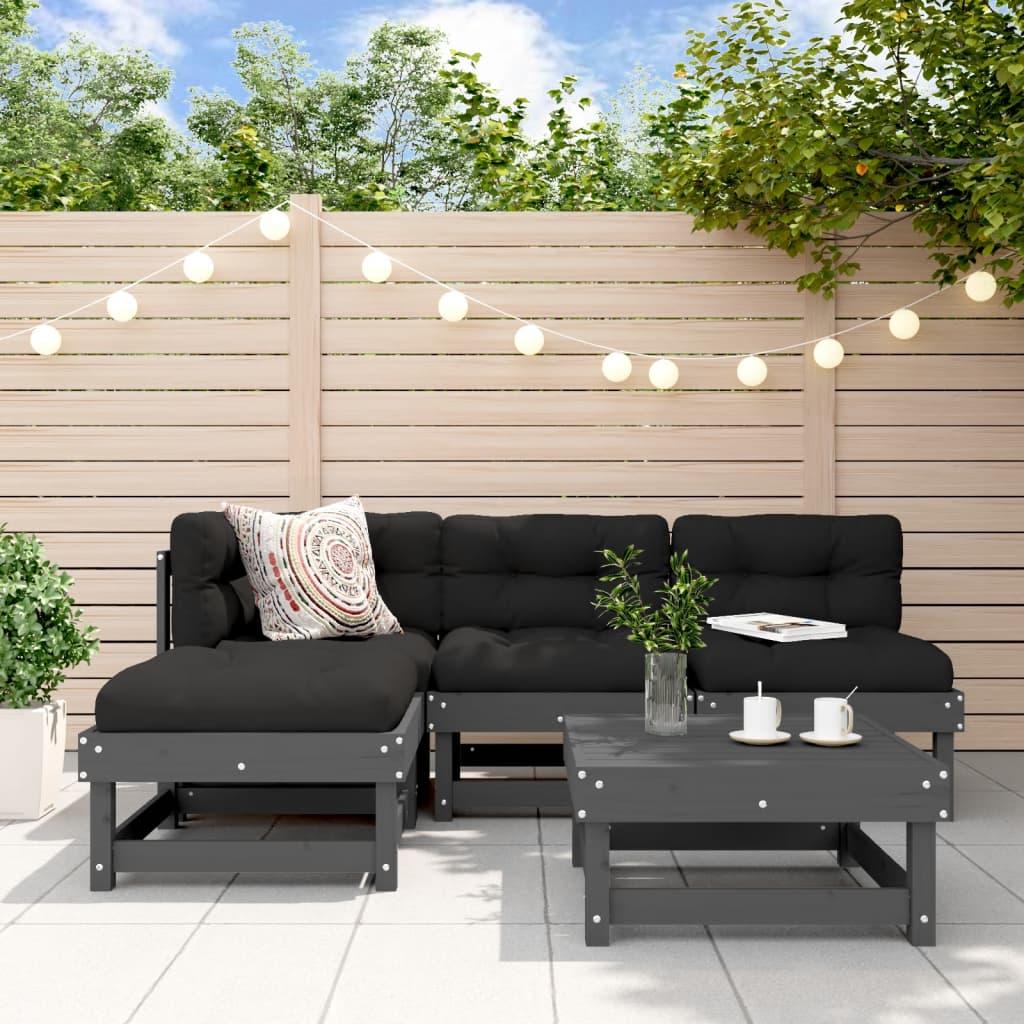 vidaXL Set mobilier relaxare de grădină 5 piese gri lemn masiv de pin vidaXL Set mobilier relaxare de grădină 5 piese gri lemn masiv de pin