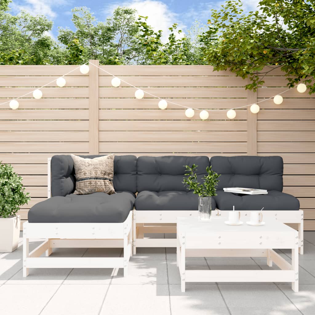 vidaXL Set mobilier relaxare de grădină 5 piese alb lemn masiv de pin vidaXL Set mobilier relaxare de grădină 5 piese alb lemn masiv de pin