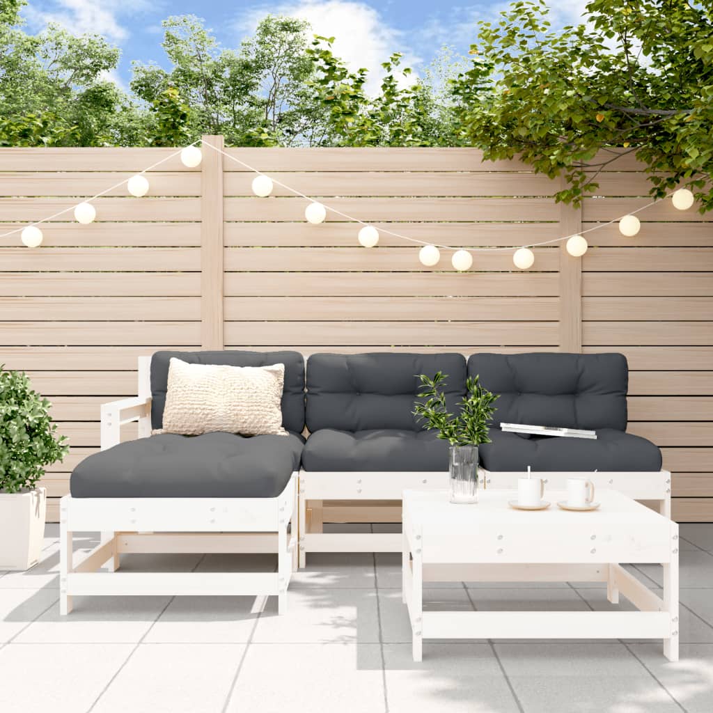 vidaXL Set mobilier relaxare de grădină 5 piese alb lemn masiv de pin vidaXL Set mobilier relaxare de grădină 5 piese alb lemn masiv de pin