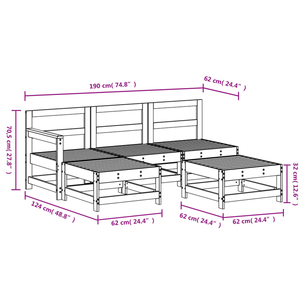 vidaXL Set mobilier relaxare de grădină 5 piese alb lemn masiv de pin vidaXL Set mobilier relaxare de grădină 5 piese alb lemn masiv de pin