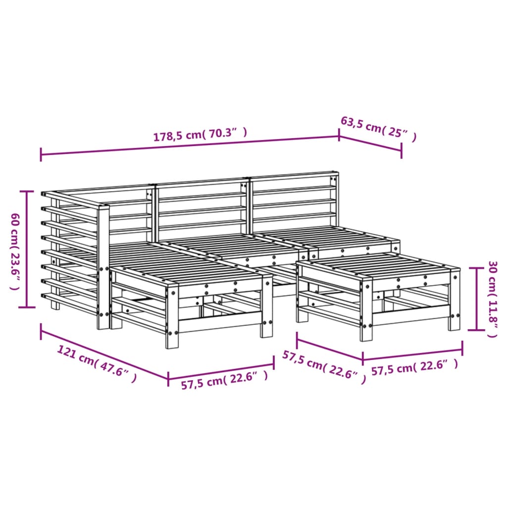 vidaXL Set mobilier relaxare de grădină 5 piese lemn masiv de pin vidaXL Set mobilier relaxare de grădină 5 piese lemn masiv de pin