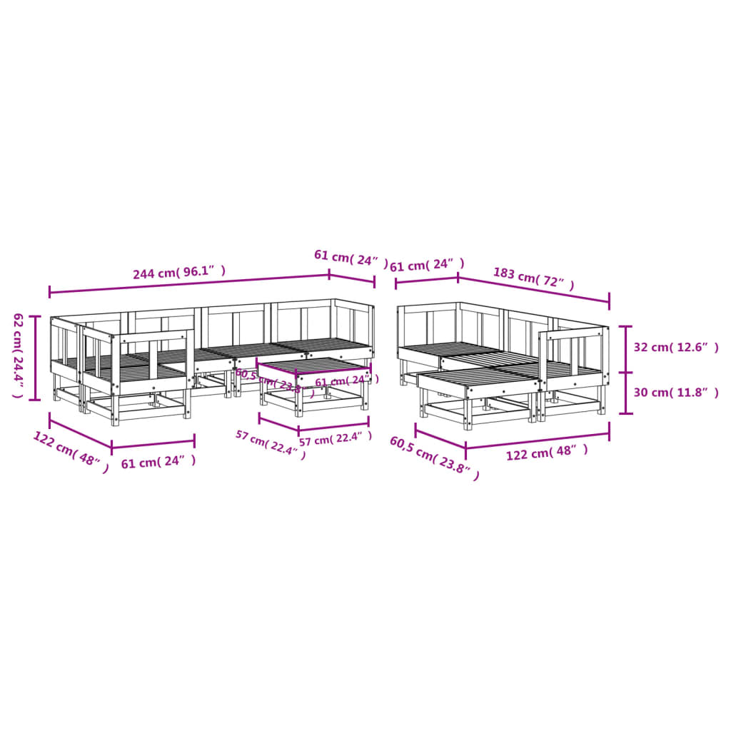 vidaXL Set mobilier relaxare grădină, 10 piese, lemn masiv Douglas vidaXL Set mobilier relaxare grădină, 10 piese, lemn masiv Douglas