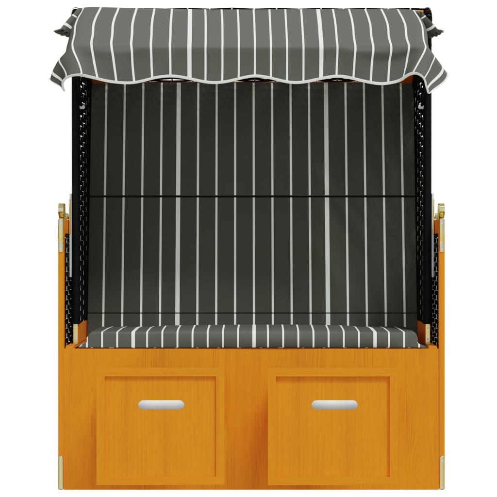 vidaXL Scaun de plajă cu baldachin, negru/gri, poliratan și lemn masiv