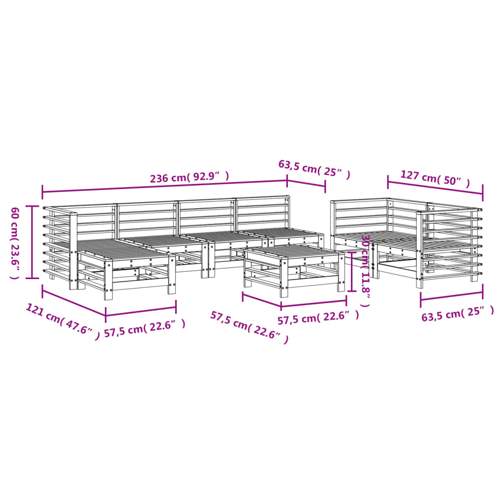 vidaXL Set mobilier de grădină din 8 piese, lemn masiv de pin vidaXL Set mobilier de grădină din 8 piese, lemn masiv de pin