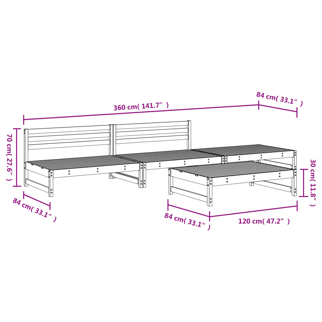 vidaXL Set mobilier relaxare de grădină, 4 piese, alb, lemn masiv pin vidaXL Set mobilier relaxare de grădină, 4 piese, alb, lemn masiv pin