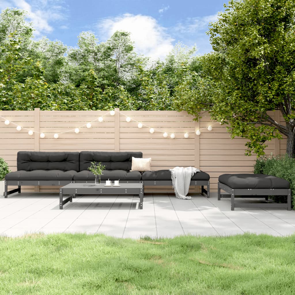 vidaXL Set mobilier relaxare de grădină 5 piese gri lemn masiv de pin vidaXL Set mobilier relaxare de grădină 5 piese gri lemn masiv de pin