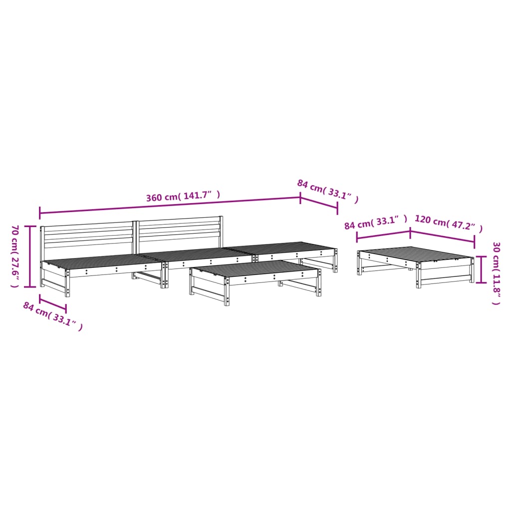 vidaXL Set Set mobilier relaxare grădină 5 piese negru lemn masiv pin