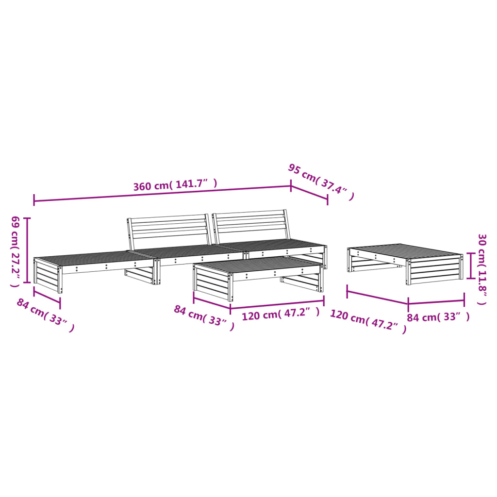 vidaXL Set mobilier relaxare de grădină 5 piese alb lemn masiv de pin vidaXL Set mobilier relaxare de grădină 5 piese alb lemn masiv de pin