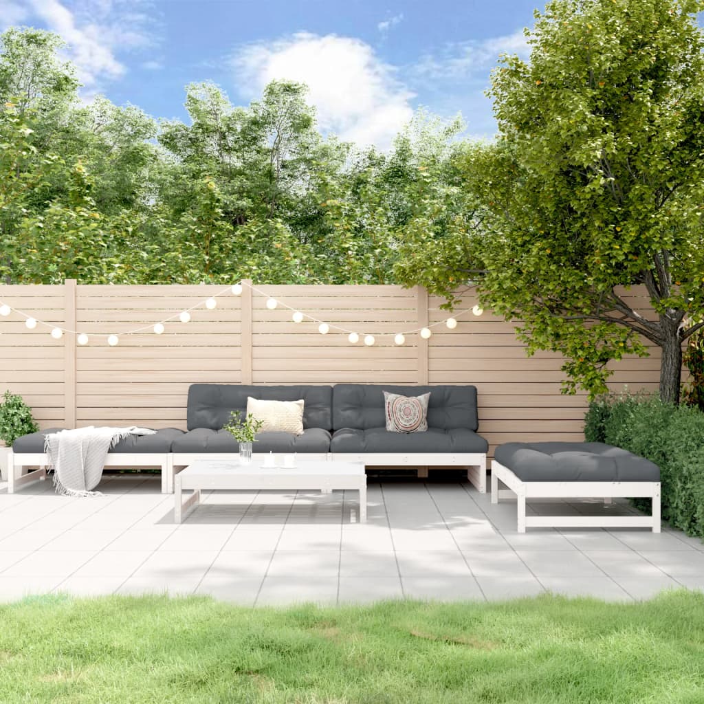 vidaXL Set mobilier relaxare de grădină 5 piese alb lemn masiv de pin vidaXL Set mobilier relaxare de grădină 5 piese alb lemn masiv de pin