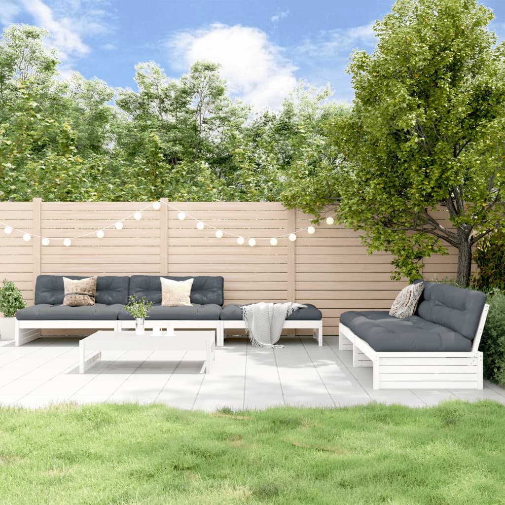 vidaXL Set mobilier de grădină, 6 piese, alb, lemn masiv pin vidaXL Set mobilier de grădină, 6 piese, alb, lemn masiv pin