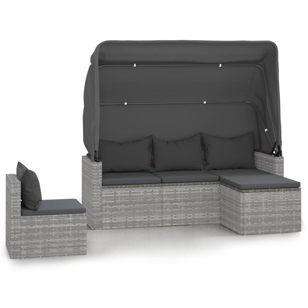 vidaXL Set canapea de grădină cu perne, 4 piese, gri, poliratan vidaXL Set canapea de grădină cu perne, 4 piese, gri, poliratan