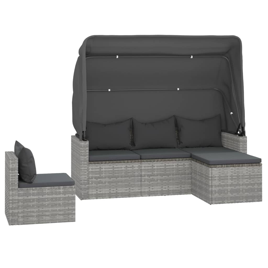 vidaXL Set canapea de grădină cu perne, 4 piese, gri, poliratan vidaXL Set canapea de grădină cu perne, 4 piese, gri, poliratan