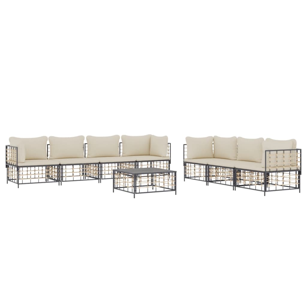 vidaXL Set mobilier de grădină cu perne, 8 piese, antracit, poliratan
