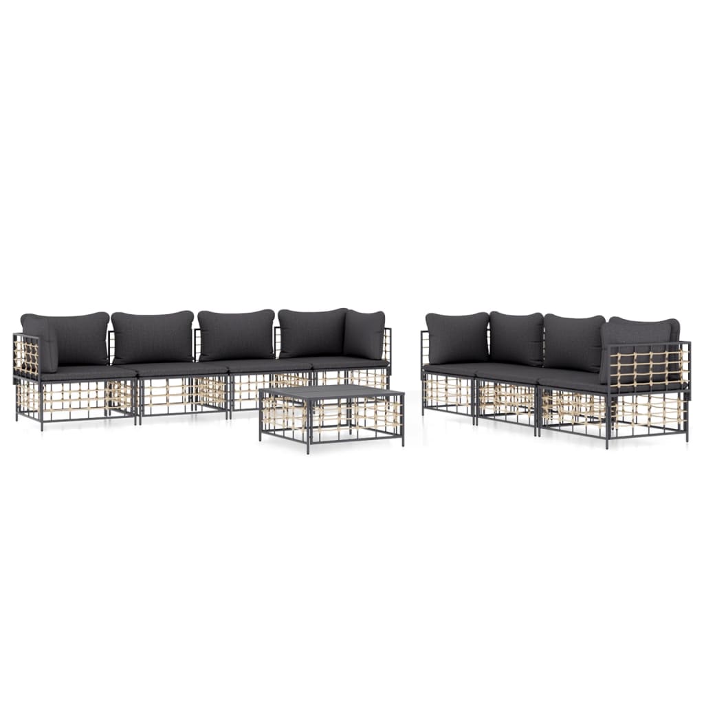 vidaXL Set mobilier de grădină cu perne, 8 piese, antracit, poliratan