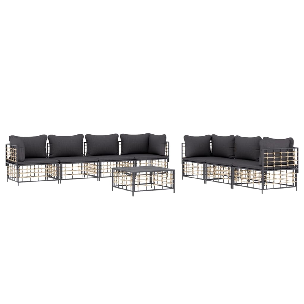 vidaXL Set mobilier de grădină cu perne, 8 piese, antracit, poliratan
