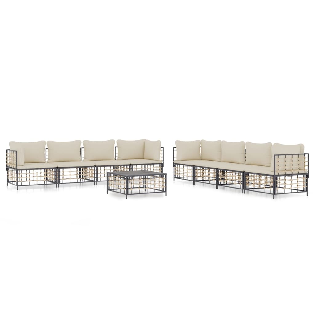 vidaXL Set mobilier de grădină cu perne, 9 piese, antracit, poliratan