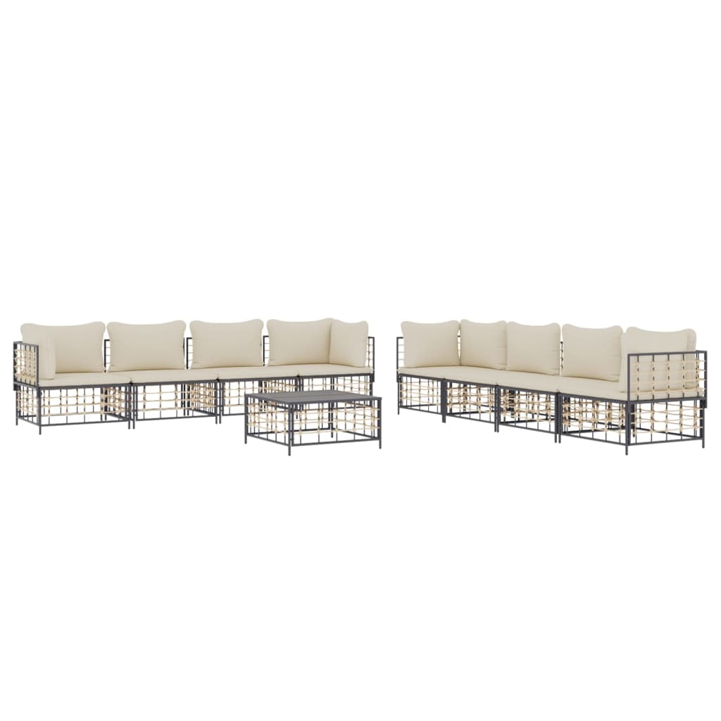 vidaXL Set mobilier de grădină cu perne, 9 piese, antracit, poliratan