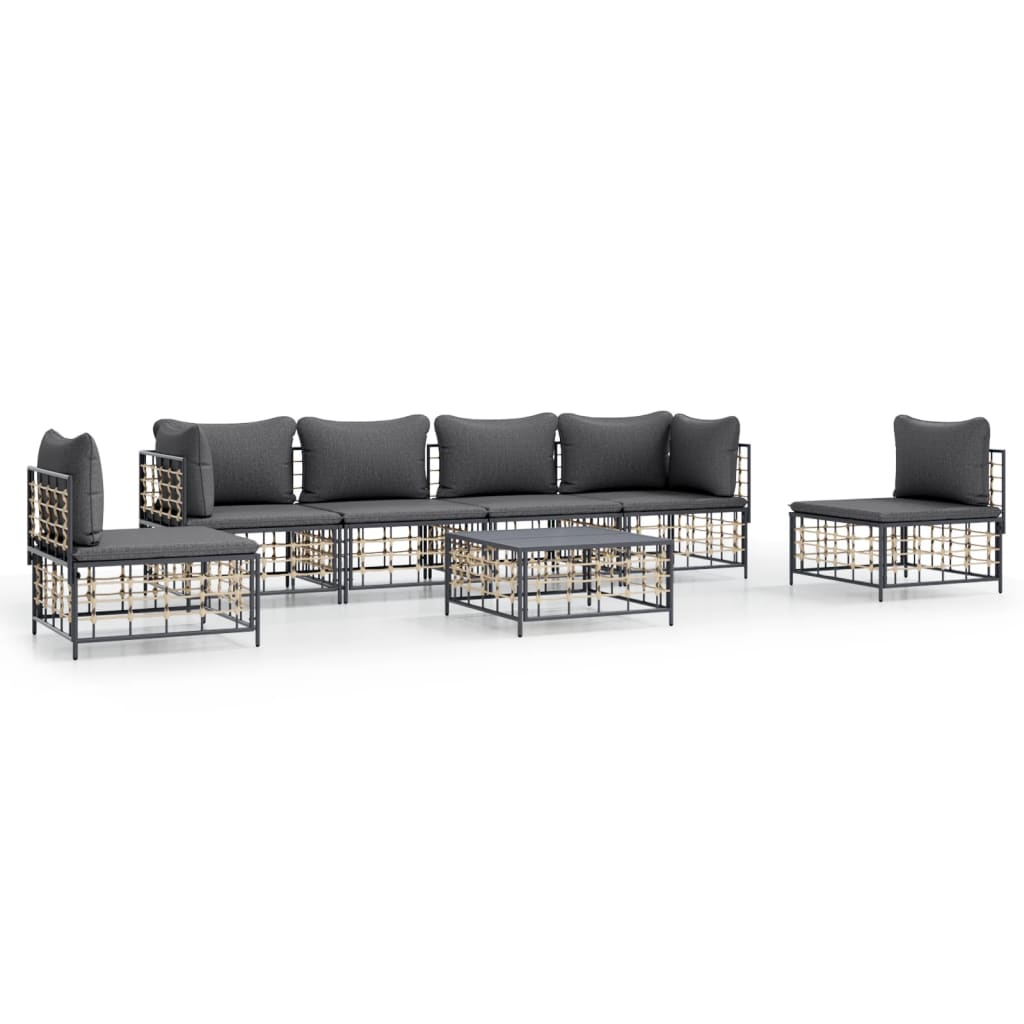 vidaXL Set mobilier de grădină cu perne, 7 piese, antracit, poliratan