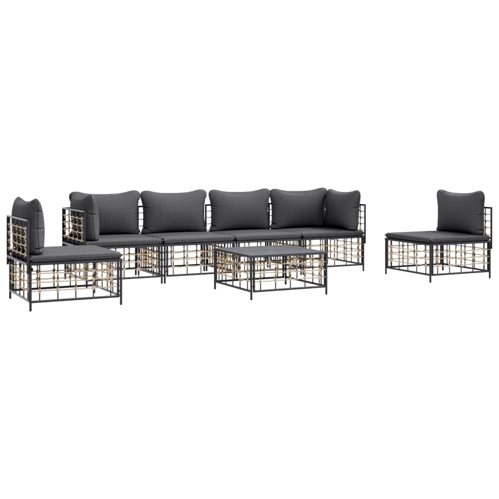 vidaXL Set mobilier de grădină cu perne, 7 piese, antracit, poliratan