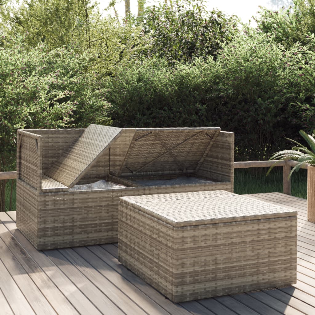vidaXL Set mobilier de grădină cu perne, 3 piese, gri, poliratan vidaXL Set mobilier de grădină cu perne, 3 piese, gri, poliratan