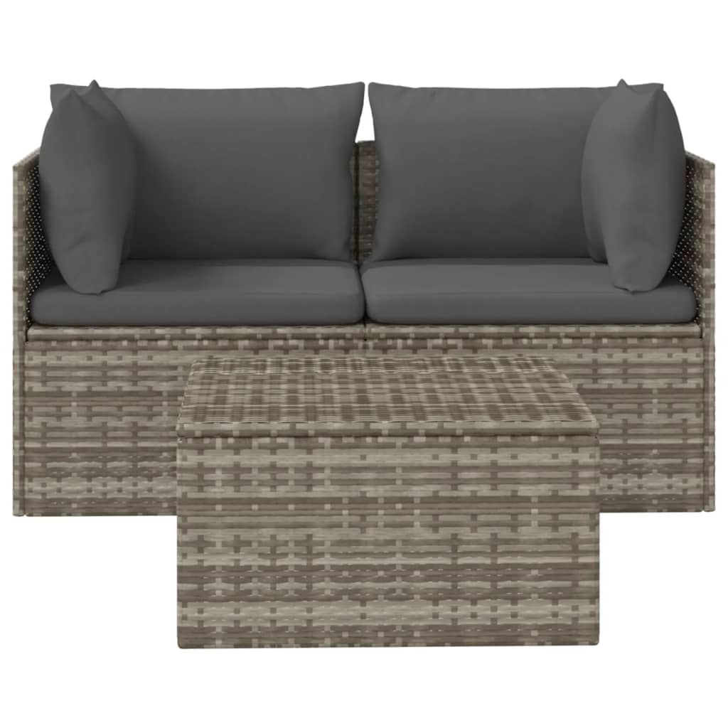 vidaXL Set mobilier de grădină cu perne, 3 piese, gri, poliratan vidaXL Set mobilier de grădină cu perne, 3 piese, gri, poliratan