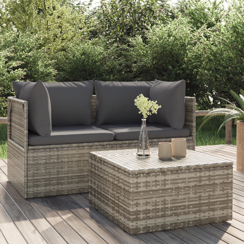 vidaXL Set mobilier de grădină cu perne, 3 piese, gri, poliratan vidaXL Set mobilier de grădină cu perne, 3 piese, gri, poliratan
