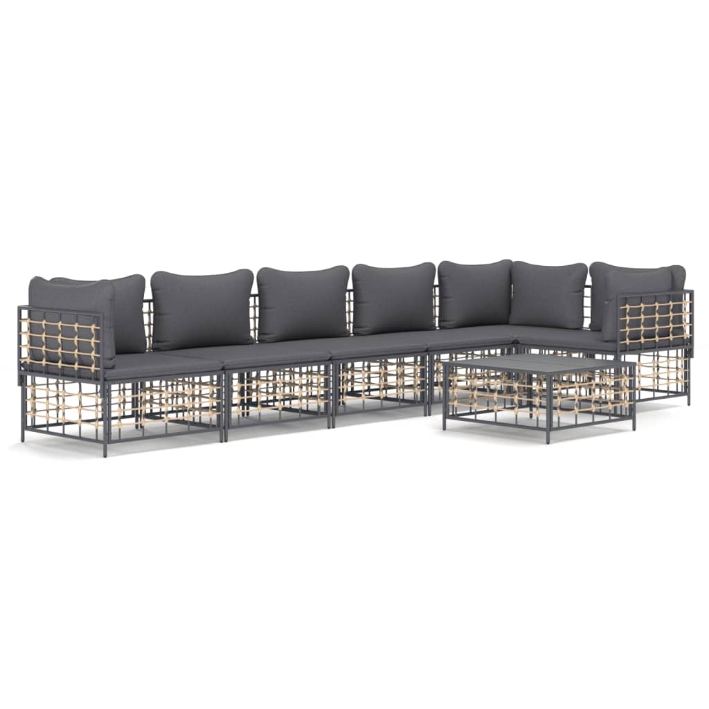 vidaXL Set mobilier de grădină cu perne, 7 piese, antracit, poliratan