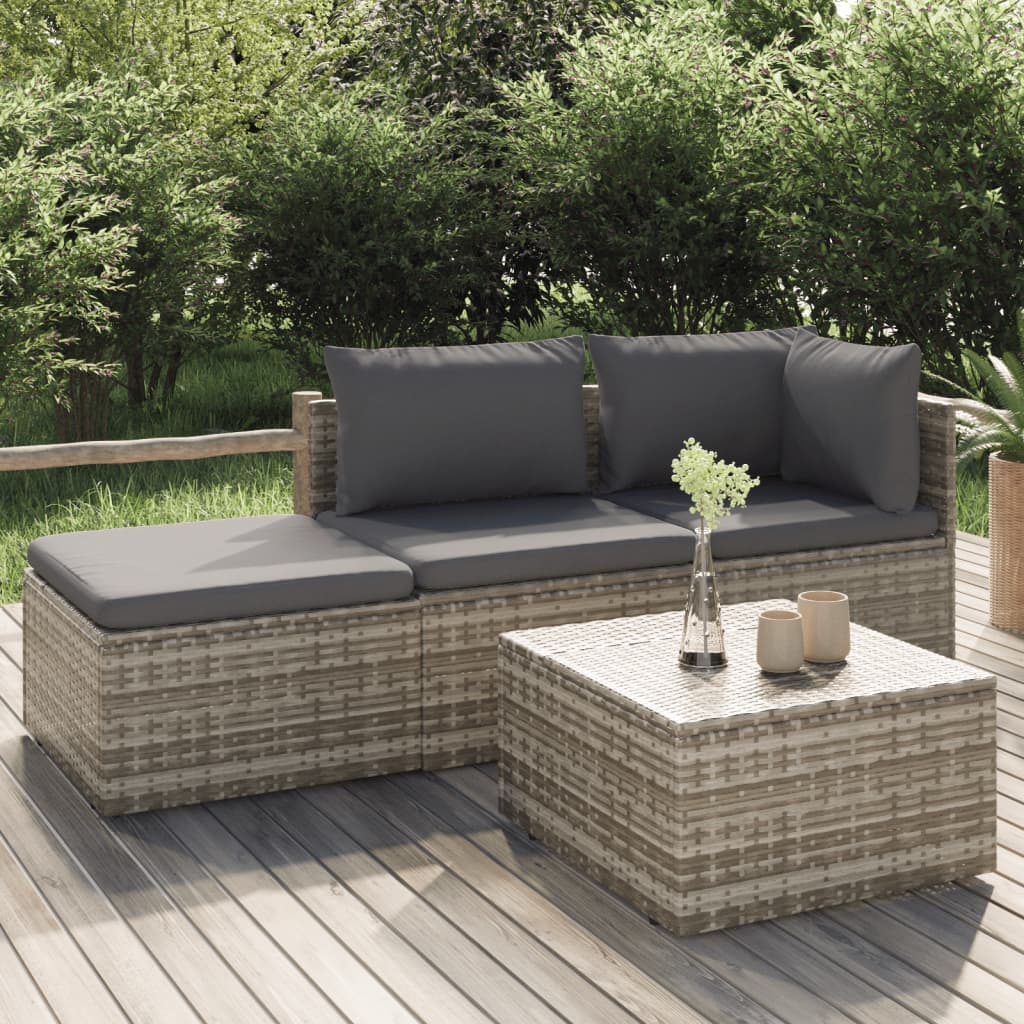 vidaXL Set mobilier de grădină cu perne, 4 piese, gri, poliratan vidaXL Set mobilier de grădină cu perne, 4 piese, gri, poliratan