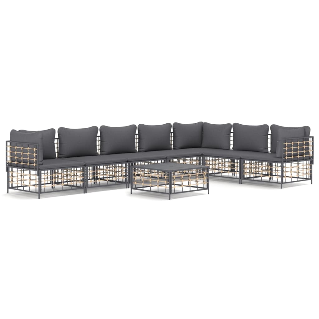 vidaXL Set mobilier de grădină cu perne, 8 piese, antracit, poliratan