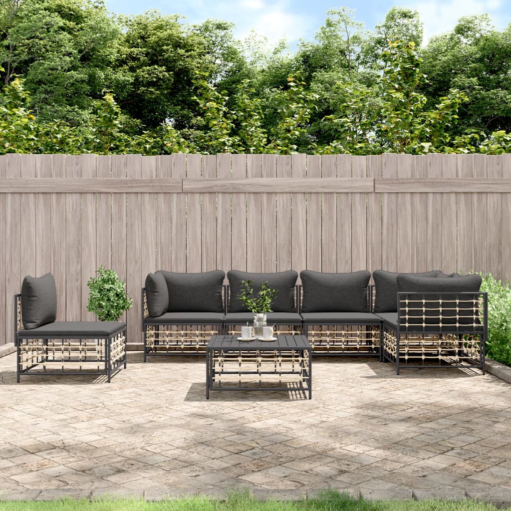vidaXL Set mobilier de grădină cu perne, 7 piese, antracit, poliratan vidaXL Set mobilier de grădină cu perne, 7 piese, antracit, poliratan