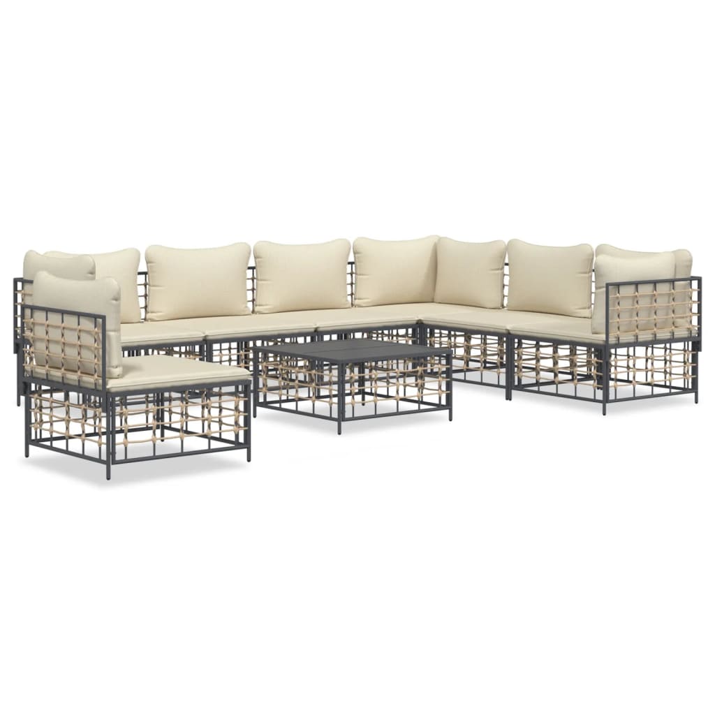 vidaXL Set mobilier de grădină cu perne, 8 piese, antracit, poliratan