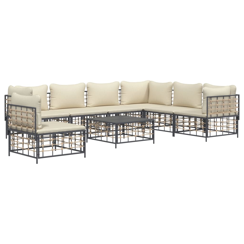 vidaXL Set mobilier de grădină cu perne, 8 piese, antracit, poliratan
