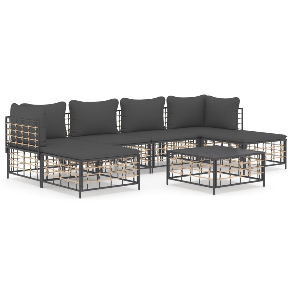 vidaXL Set mobilier de grădină cu perne, 7 piese, antracit, poliratan