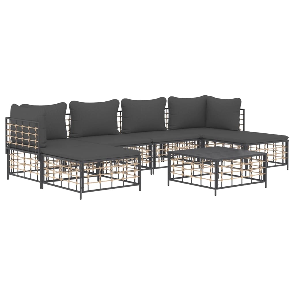 vidaXL Set mobilier de grădină cu perne, 7 piese, antracit, poliratan