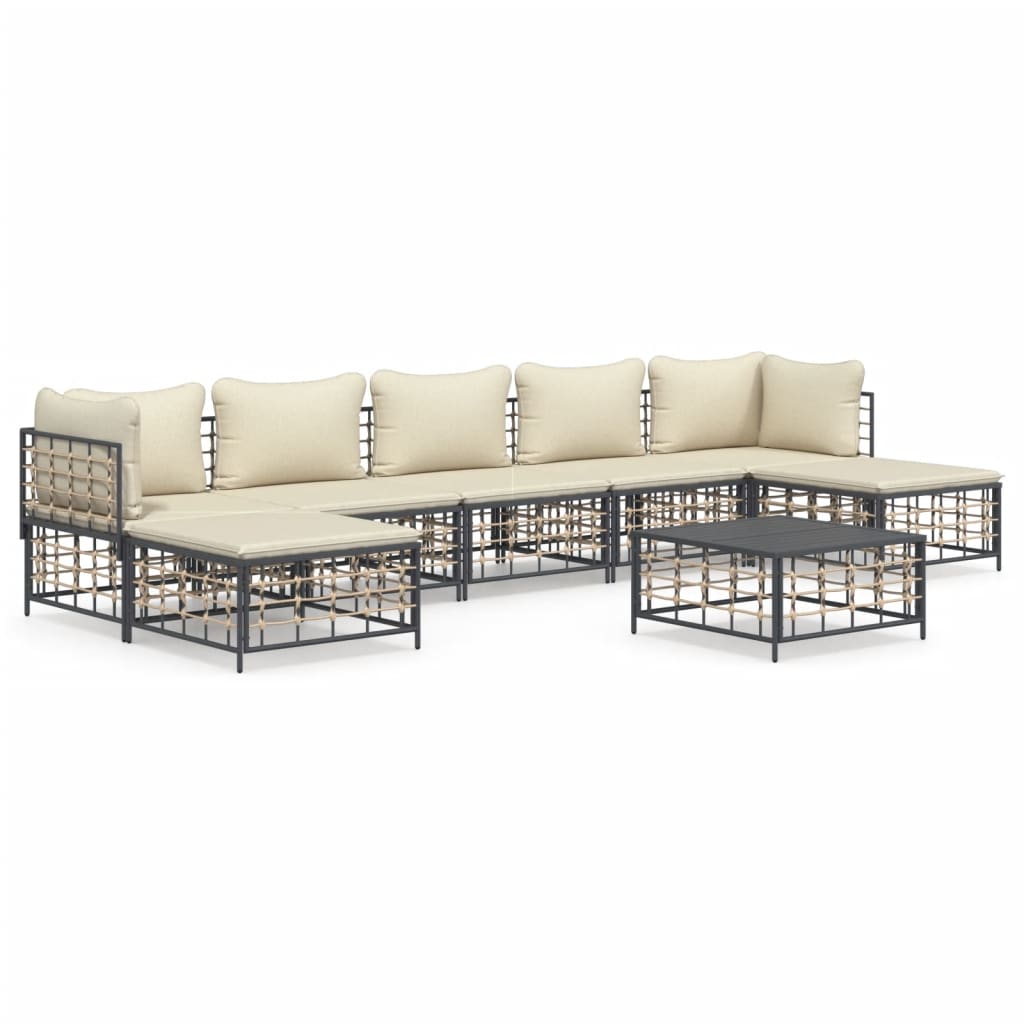 vidaXL Set mobilier de grădină cu perne, 8 piese, antracit, poliratan