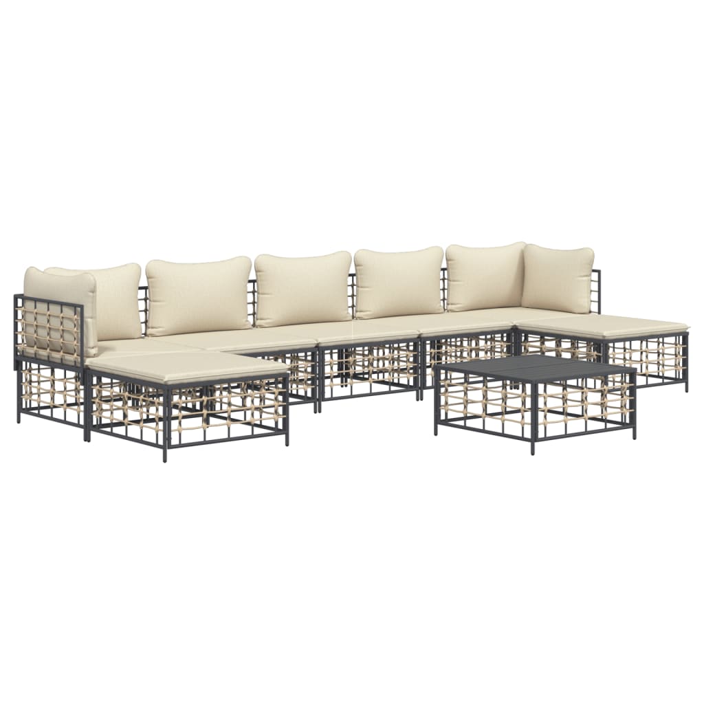 vidaXL Set mobilier de grădină cu perne, 8 piese, antracit, poliratan