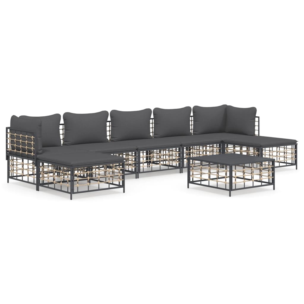 vidaXL Set mobilier de grădină cu perne, 8 piese, antracit, poliratan
