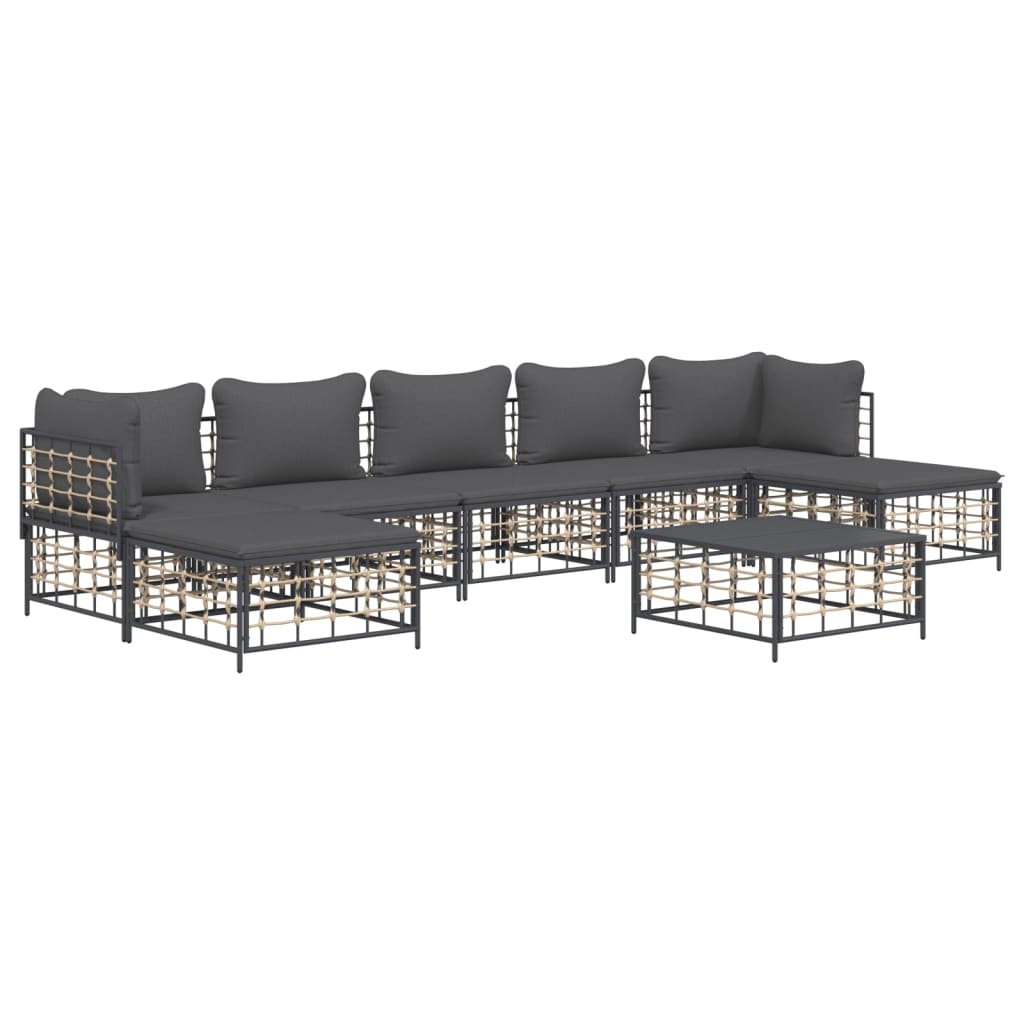 vidaXL Set mobilier de grădină cu perne, 8 piese, antracit, poliratan