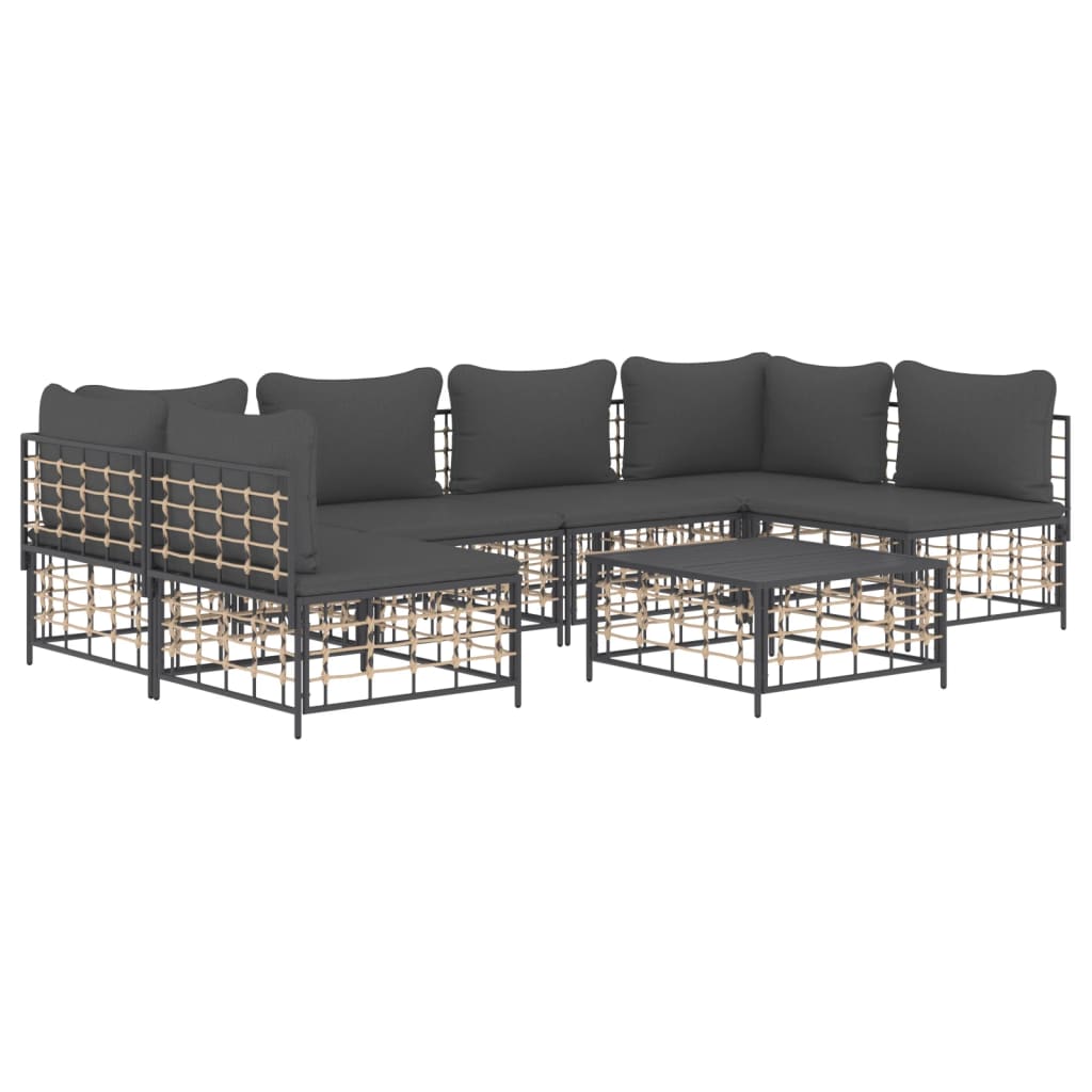 vidaXL Set mobilier de grădină cu perne, 7 piese, antracit, poliratan