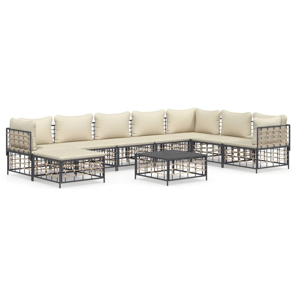 vidaXL Set mobilier de grădină cu perne, 9 piese, antracit, poliratan
