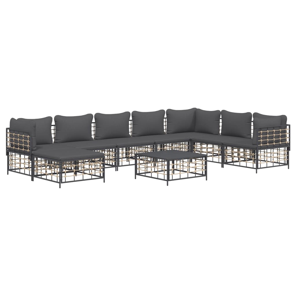 vidaXL Set mobilier de grădină cu perne, 9 piese, antracit, poliratan