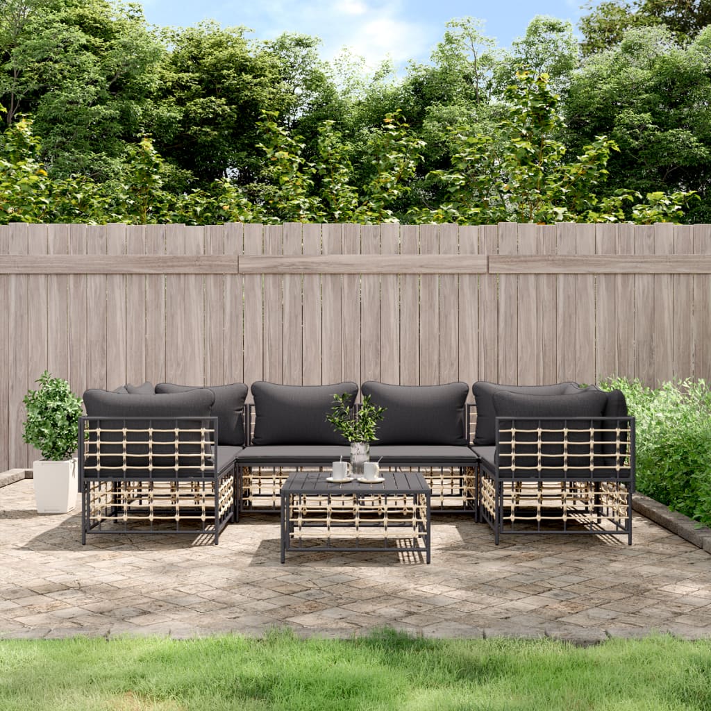 vidaXL Set mobilier de grădină cu perne, 7 piese, antracit, poliratan vidaXL Set mobilier de grădină cu perne, 7 piese, antracit, poliratan