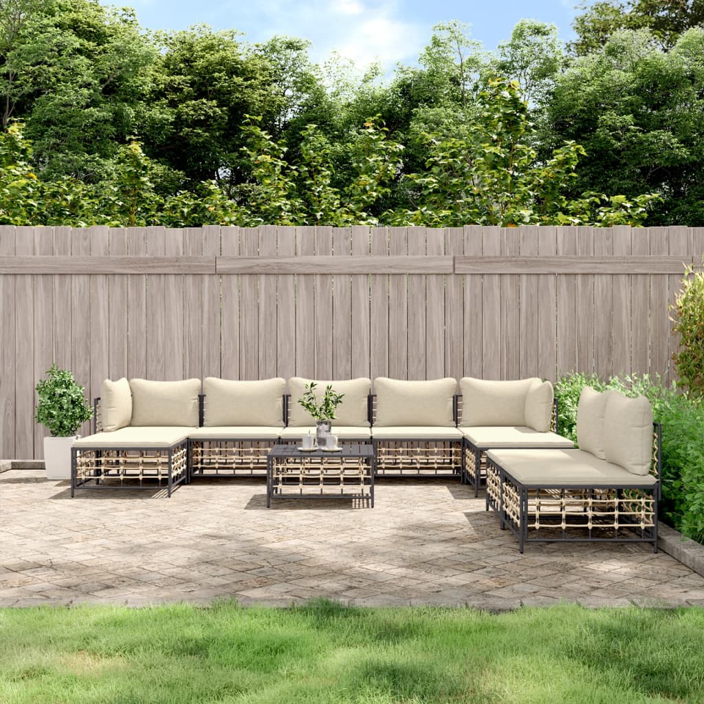 vidaXL Set mobilier de grădină cu perne, 10 piese, antracit, poliratan vidaXL Set mobilier de grădină cu perne, 10 piese, antracit, poliratan
