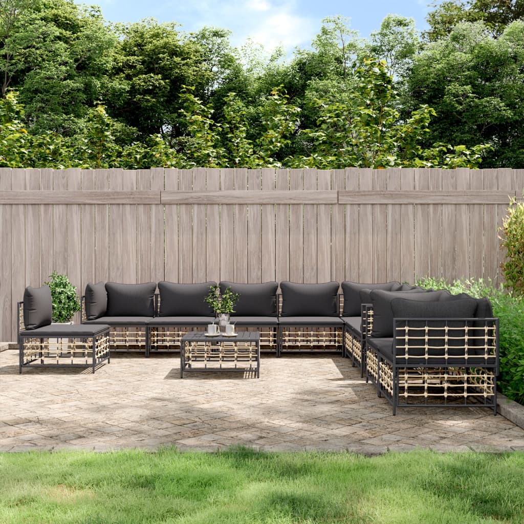 vidaXL Set mobilier de grădină cu perne, 11 piese, antracit, poliratan vidaXL Set mobilier de grădină cu perne, 11 piese, antracit, poliratan