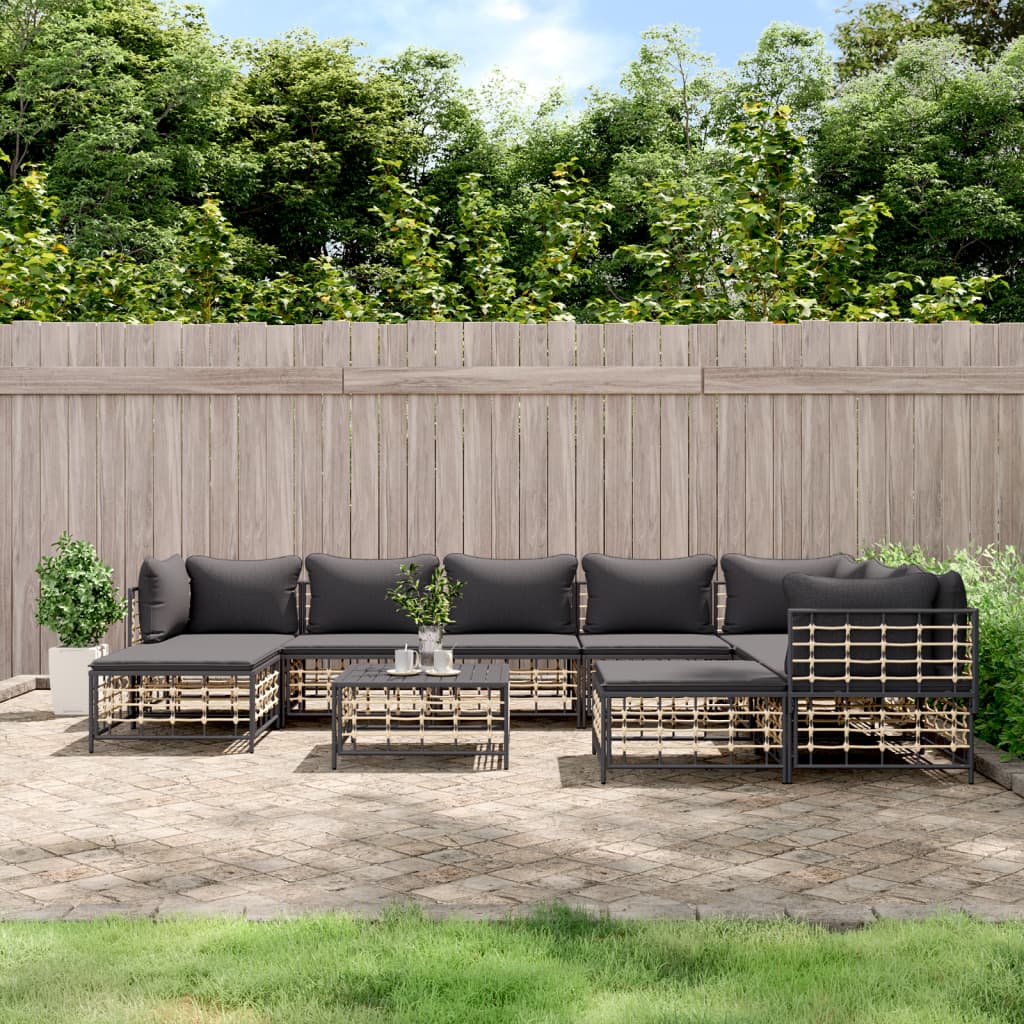 vidaXL Set mobilier de grădină cu perne, 10 piese, antracit, poliratan vidaXL Set mobilier de grădină cu perne, 10 piese, antracit, poliratan