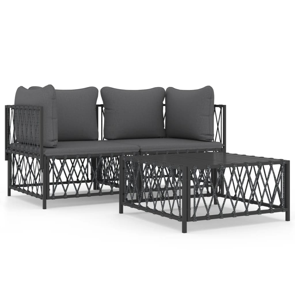 vidaXL Set mobilier de grădină, cu perne, antracit, 3 piese, oțel